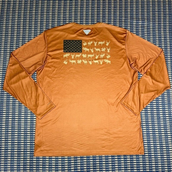 Columbia PHG Shirt Mens XL Orange Game Flag Terminal Shot Long Sleeve UPF 50 - Picture 2 of 12